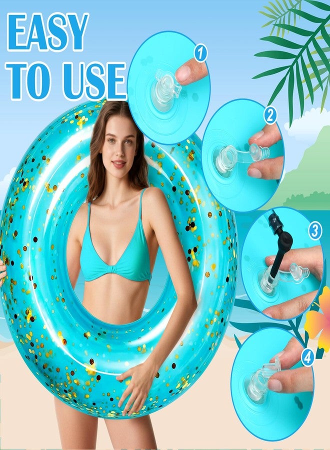 ShinyRelief 4 Pcs 42 Inch Large Inflatable Pool Float Tube for Adult Glitter Sparkly Confetti Swim Ring UV Resistant Inflatable Tube Beach Lake Summer Swimming Pool Party Float (Blue Gold) - Image 3