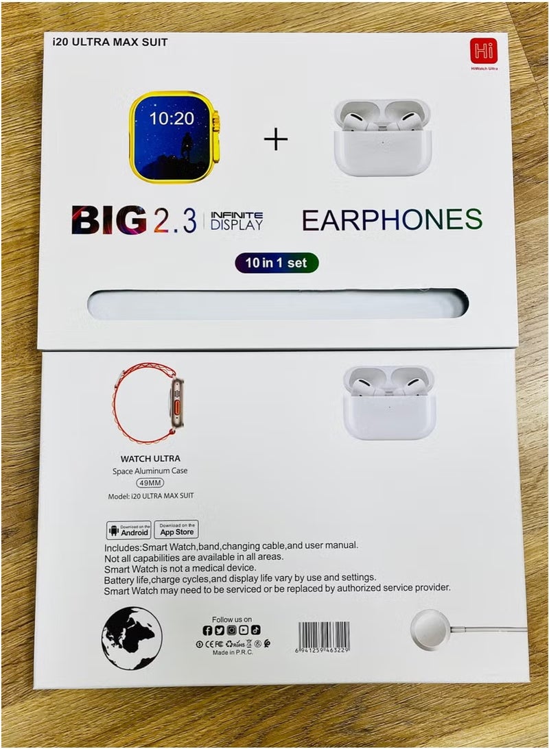 vesus 10 in1 Smart Watch Ultra with Earphones Or 10 Straps Full Touch Color Screen Bluetooth Calling Health and Sports Smartwatch Multicolor - Image 3