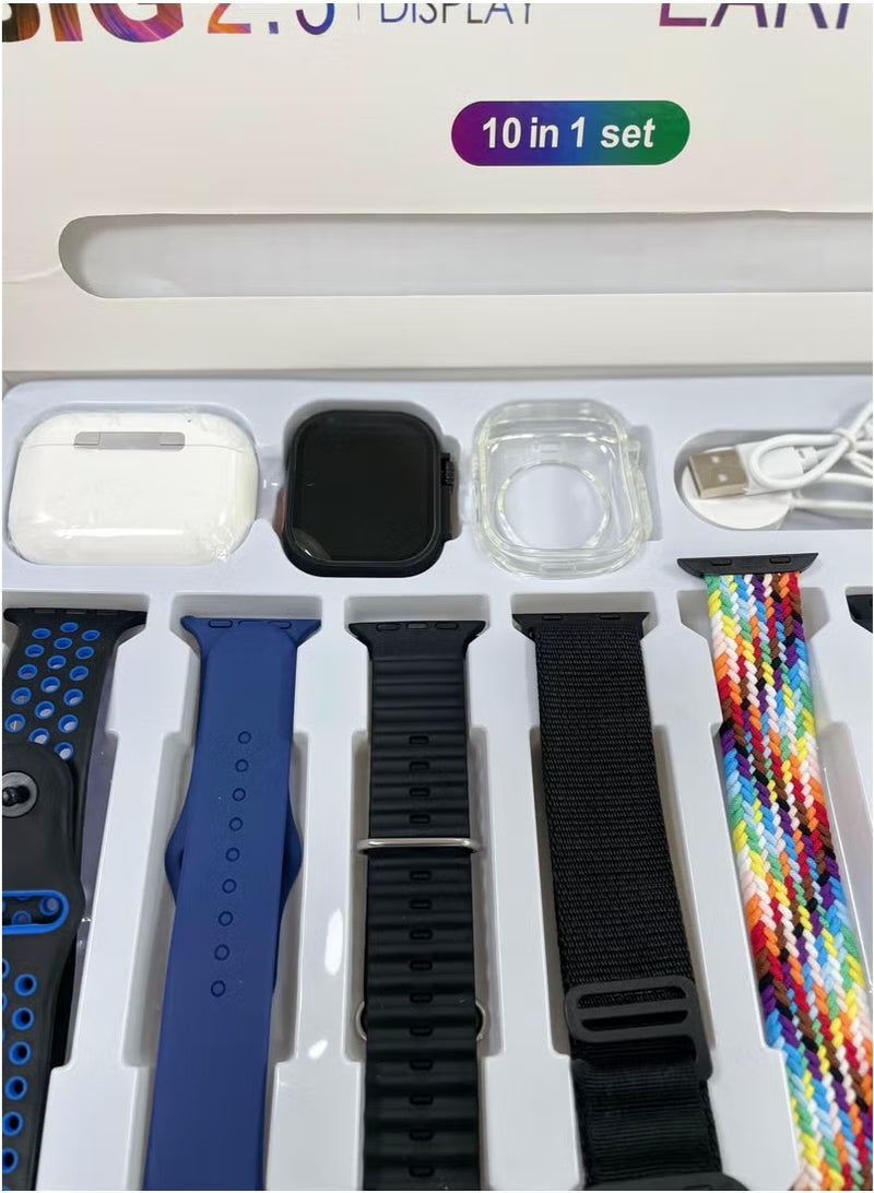 vesus 10 in1 Smart Watch Ultra with Earphones Or 10 Straps Full Touch Color Screen Bluetooth Calling Health and Sports Smartwatch Multicolor - Image 5