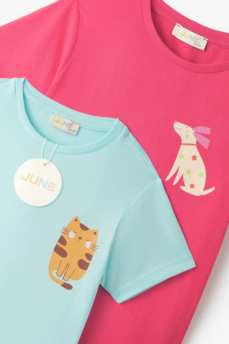 جون Girls Short Sleeve 2-Piece Printed T-Shirt