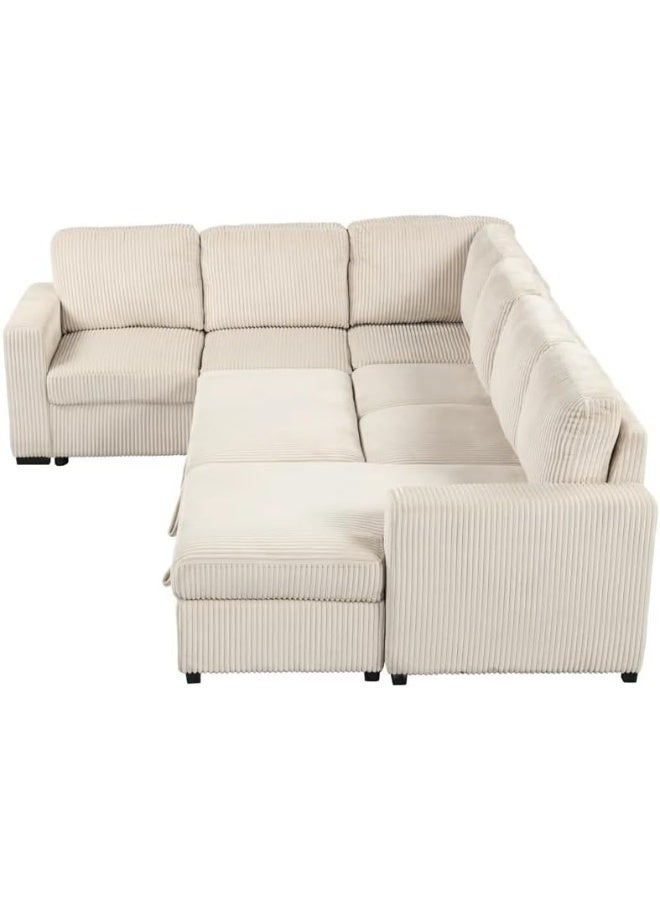 Zayn comforts Oversized U-Shape Sleeper Sectional Sofa with Storage Chaise – Convertible Modular Couch with Pull-Out Bed (Beige, Left Chaise) - Image 4