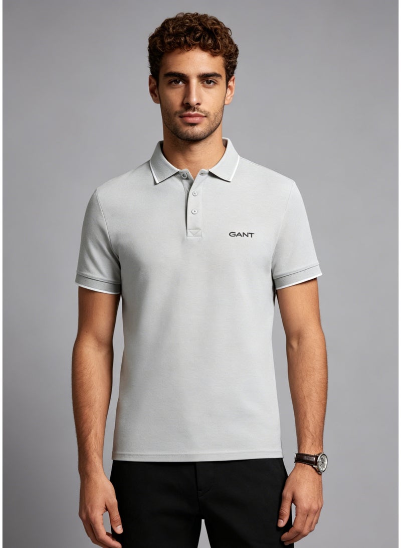 GANT Men's Short Sleeve Polo Shirt Minimalist Casual Top - Light Grey - Image 4