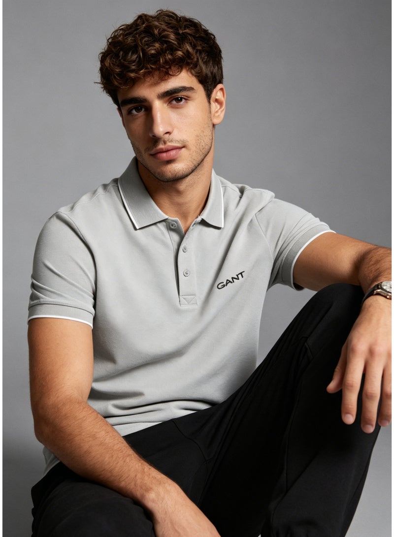 GANT Men's Short Sleeve Polo Shirt Minimalist Casual Top - Light Grey - Image 2