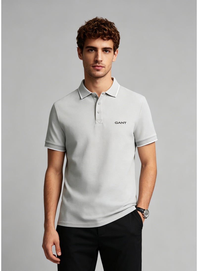 GANT Men's Short Sleeve Polo Shirt Minimalist Casual Top - Light Grey - Image 3