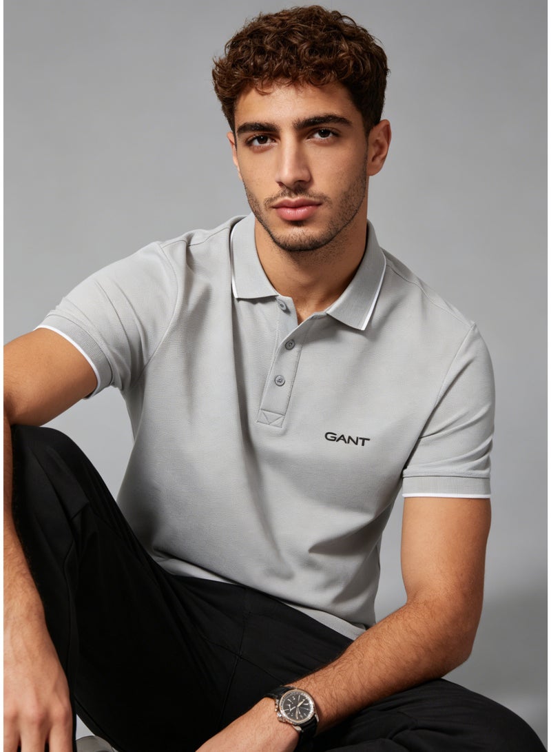 GANT Men's Short Sleeve Polo Shirt Minimalist Casual Top - Light Grey - Image 5