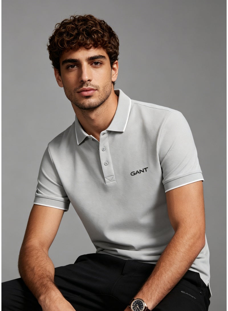 GANT Men's Short Sleeve Polo Shirt Minimalist Casual Top - Light Grey - Image 1