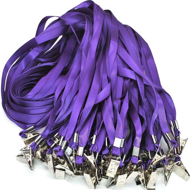 Beebel Purple Lanyards 100 Pack Nylon Flat Badge Lanyard for Id Badge Name Tag (Purple, 100 Pack) - Image 1