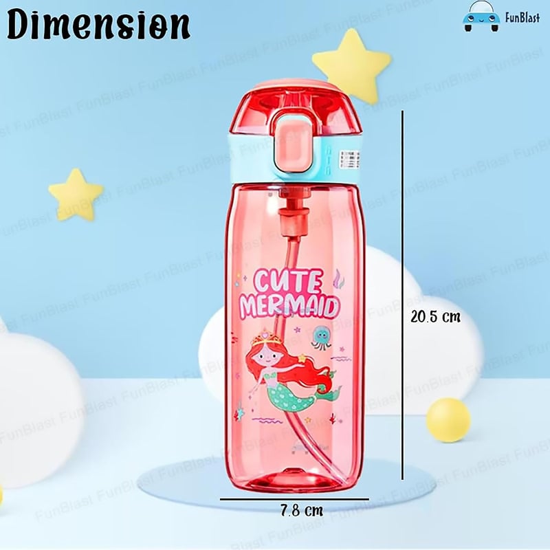 FunBlast زجاجة ماء لطيفة للفتيات - زجاجة شرب كرتونية مضادة للتسرب للأطفال (630 مل) (حورية البحر) - تريتان، عبوة من 1، متعددة الألوان - Image 2