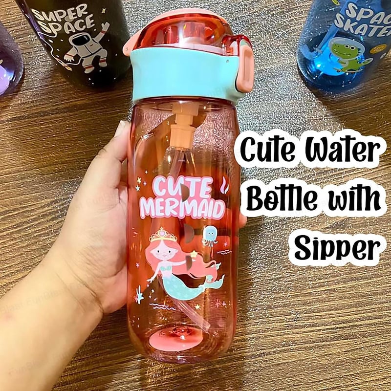 FunBlast زجاجة ماء لطيفة للفتيات - زجاجة شرب كرتونية مضادة للتسرب للأطفال (630 مل) (حورية البحر) - تريتان، عبوة من 1، متعددة الألوان - Image 4