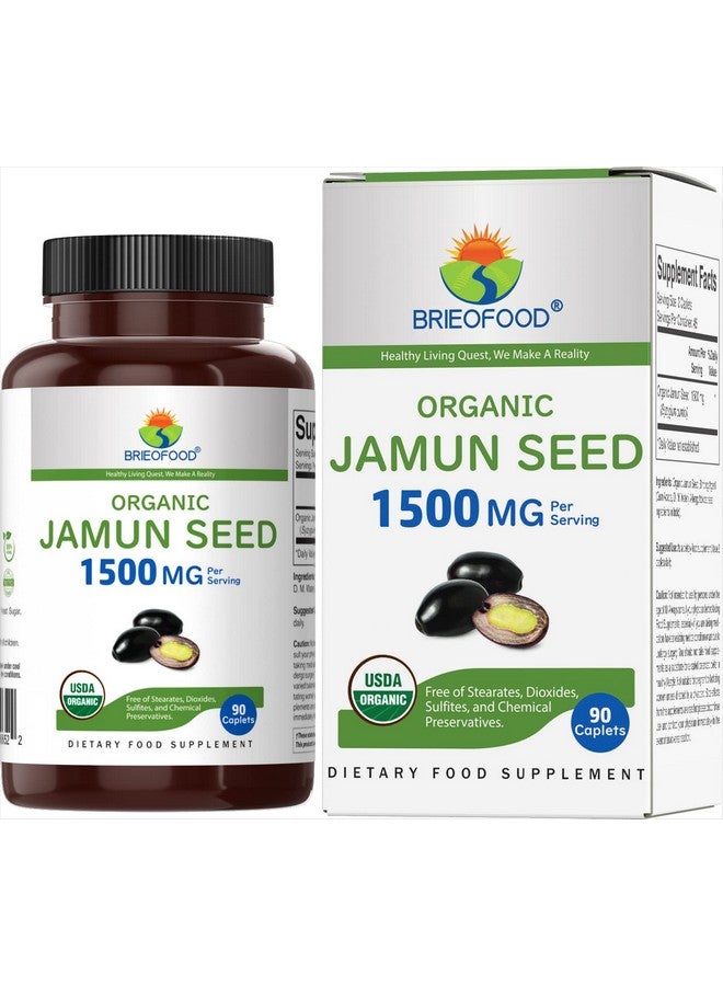 Brieofood Organic Jamun Seed 1500mg, 45 Servings, Vegetarian, Gluten Free, 90 Vegetarian Tablets - Image 1