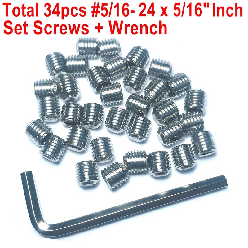 ZDingTech 34pcs Set Screws 5/16-24 x 5/16" inch 304 Stainless Steel Allen Head Hex Hexagon Socket Set Screws with Allen Wrench,Set Grub Screws Hex Allen Head Socket Set Screws.(5/16" Length) - Image 2