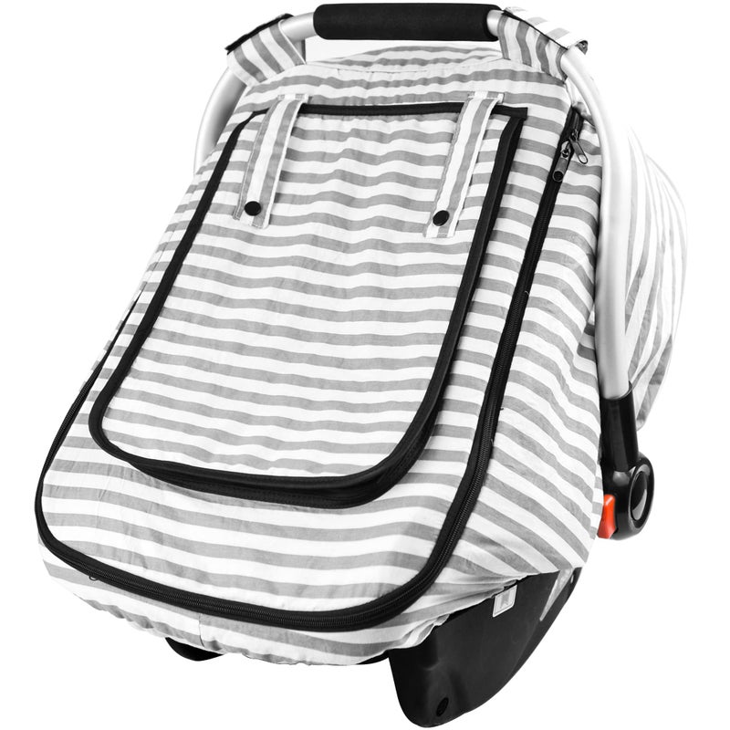 Vaxaape Car Seat Covers for Babies,Baby Car Seat Cover for Boys Girls,Windproof Infant Carseat Cover,Kick-Proof Car Seat Canopy with Breathable Mesh Peep Window,Stripe Print - Image 4