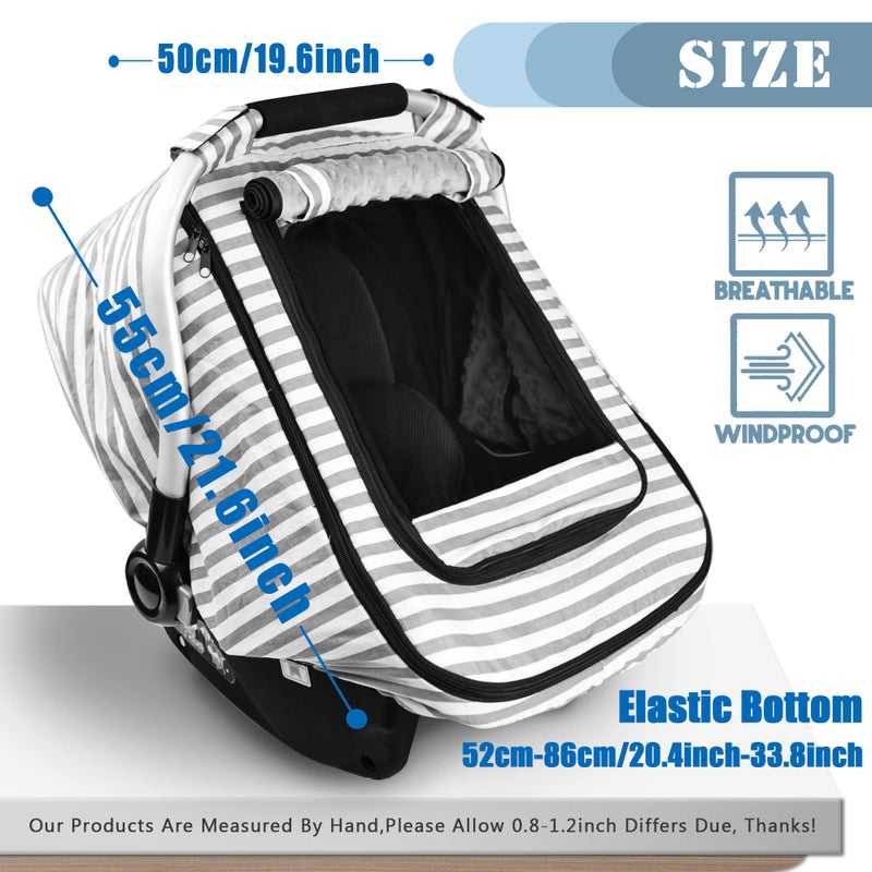Vaxaape Car Seat Covers for Babies,Baby Car Seat Cover for Boys Girls,Windproof Infant Carseat Cover,Kick-Proof Car Seat Canopy with Breathable Mesh Peep Window,Stripe Print - Image 2