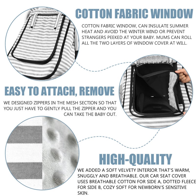 Vaxaape Car Seat Covers for Babies,Baby Car Seat Cover for Boys Girls,Windproof Infant Carseat Cover,Kick-Proof Car Seat Canopy with Breathable Mesh Peep Window,Stripe Print - Image 3