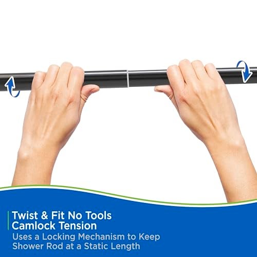 Kenney KN609C/5 Twist & Fit No Tools Camlock Tension Easy Install Shower Curtain Rod with Non-Slip, Non-Scratch Ends, 42-72" Adjustable Length, Black, 1" Diameter Rust Resistant Steel Tube - Image 5