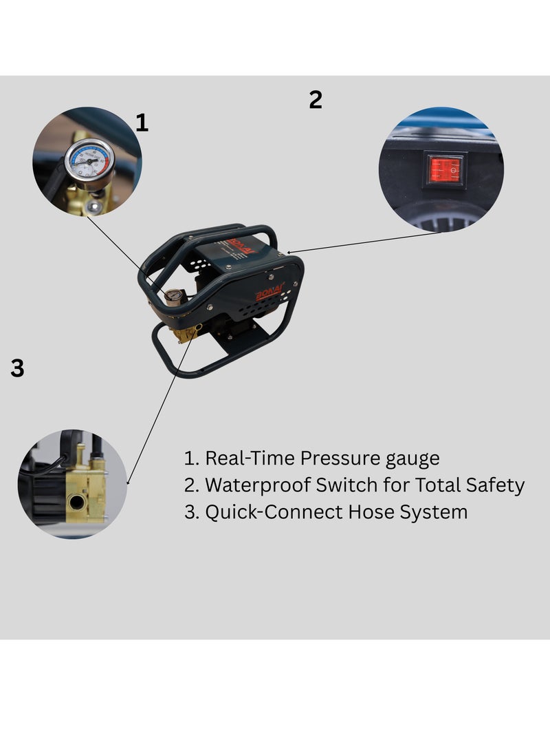 بوناي غسالة الضغط العالي BN-HK70، 3000 واط | ضغط 300 بار | تدفق 8.5 لتر/دقيقة | تحضير ذاتي، إيقاف تلقائي، حماية من الحرارة الزائدة | آلة تنظيف السيارات، والباحات، والممرات، والحدائق - Image 4