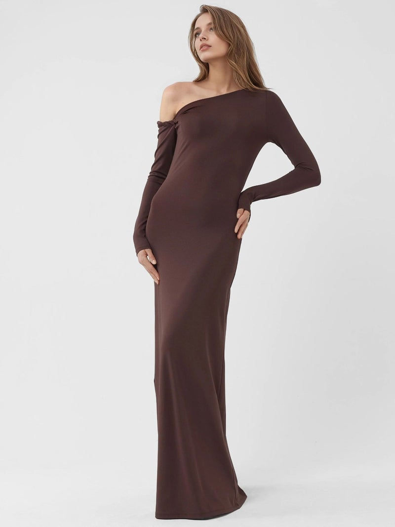 HICCUP Asymmetrical Collar Maxi Bodycon Dress - Image 4