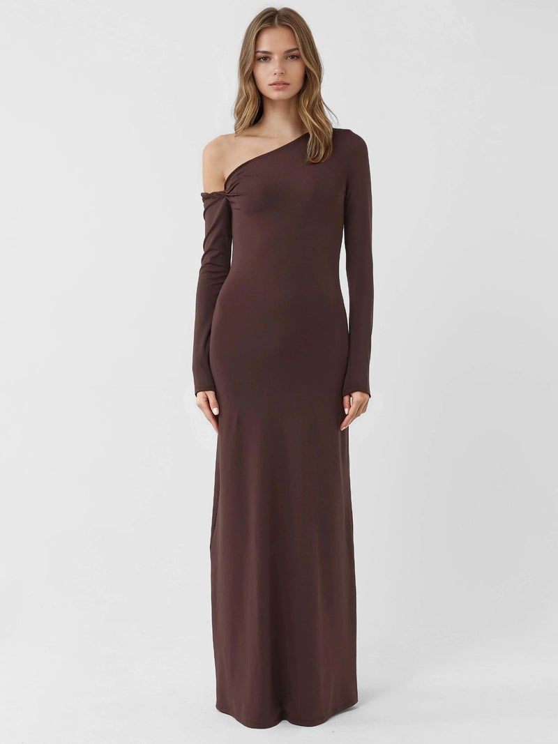 HICCUP Asymmetrical Collar Maxi Bodycon Dress - Image 1