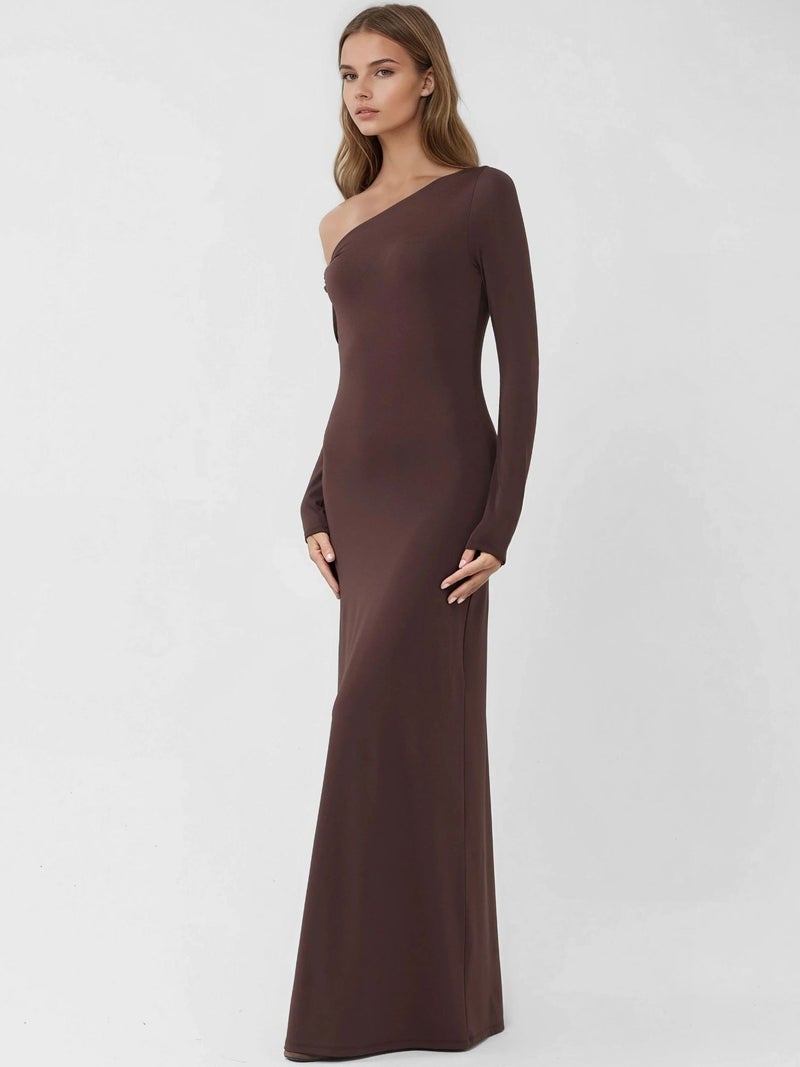 HICCUP Asymmetrical Collar Maxi Bodycon Dress - Image 2