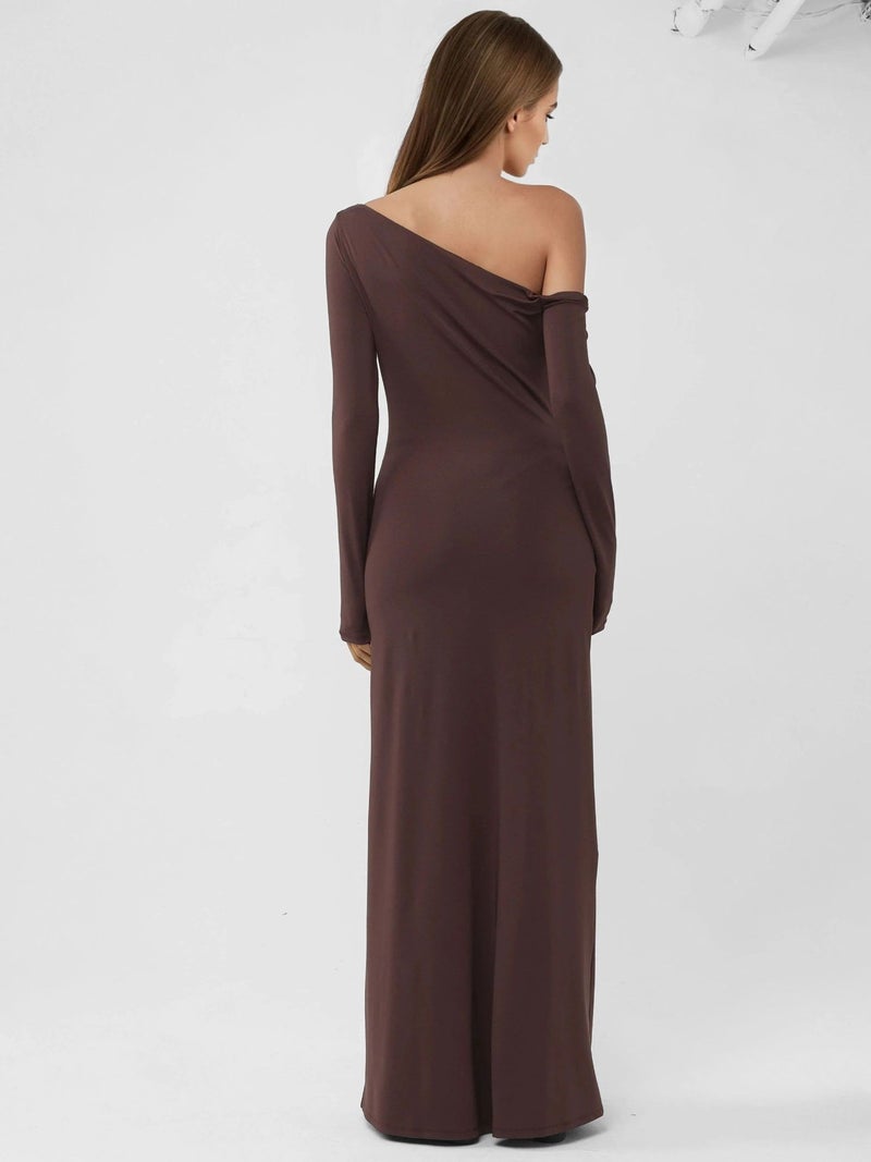 HICCUP Asymmetrical Collar Maxi Bodycon Dress - Image 3