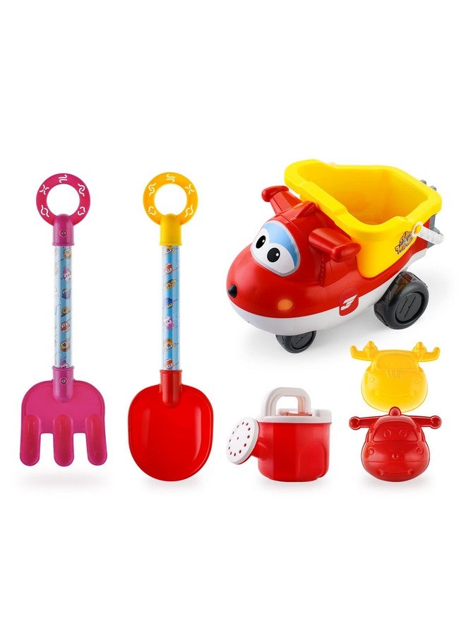 SUPER WINGS Beach Toys Sand Toys - Super Wings Toys Playset - Beach Toys for Kids Age 3-5 - Sandbox Toys 6 Pieces Including Shovel, Rake, Watering Can, Sand Trucks Set and 2 Sand Molds - Image 1