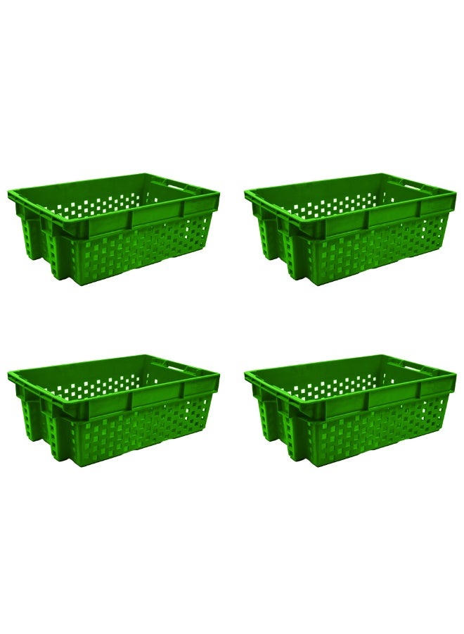 Ethic Solutions 4pcs of Plastic Storage Vegetable Crate Box 580×380×220 mm 49L Stackable Heavy Duty Reinforced Walls Anti-Slip Base for Home Industrial Commercial Delivery - Green
