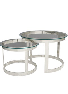 RIGID Stainless Steel Nesting Coffee Tables Set of 2 with Glass Top  51x74x74cm  - Image 2