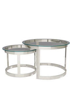 RIGID Stainless Steel Nesting Coffee Tables Set of 2 with Glass Top  51x74x74cm  - Image 3