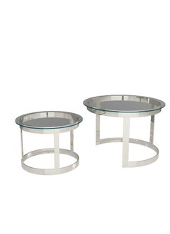 RIGID Stainless Steel Nesting Coffee Tables Set of 2 with Glass Top  51x74x74cm  - Image 4