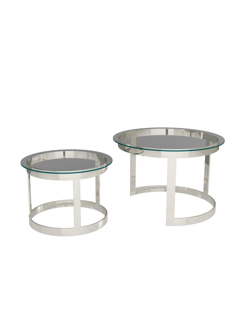 RIGID - Stainless Steel Nesting Coffee Tables Set of 2 with Glass Top  51x74x74cm - Image 1