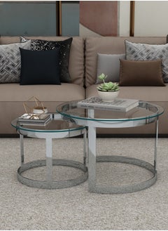 RIGID Stainless Steel Nesting Coffee Tables Set of 2 with Glass Top  51x74x74cm  - Image 5