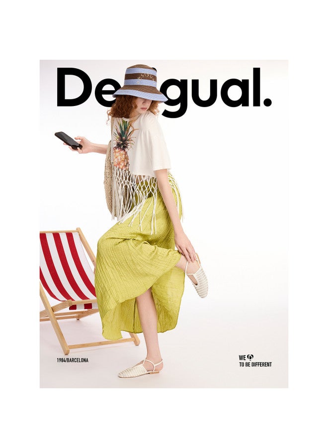 DESIGUAL تي شيرت قطن بطبعة أناناس للنساء 25ss مع حواف مفرغة - Image 2