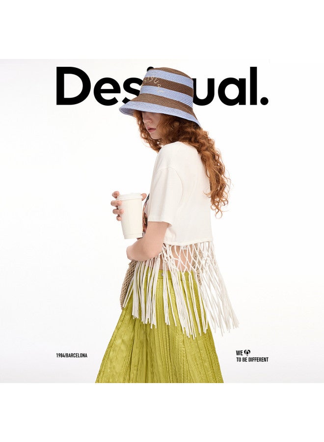 DESIGUAL تي شيرت قطن بطبعة أناناس للنساء 25ss مع حواف مفرغة - Image 5