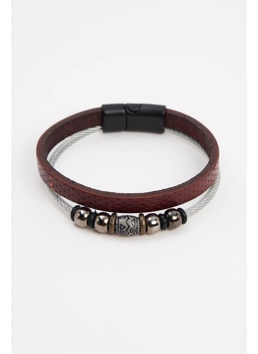 Tudors Men's Genuine Leather Brown Bracelet