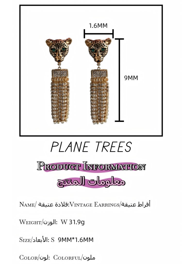 Plane Trees Golden Panther Head Drop Earrings with Crystal Tassels – Statement Animal Jewelry - Image 3