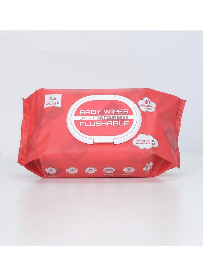 B.B. Klean Flushable Baby Wipes | Hypoallergenic | Sensitive Skin | Thick & Absorbent | Durable | Unscented | 99.9% Water | Eco-Friendly | 80 Wipes Inside (4) - Image 1