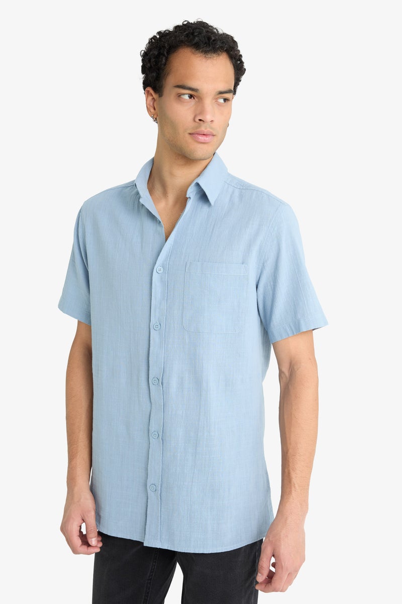 DeFacto Blue Man Slim Fit Polo Collar Short Sleeve Shirt Casual - Image 3
