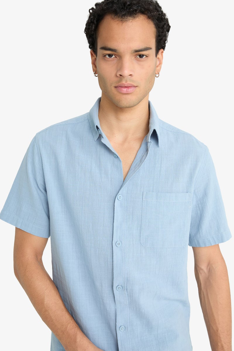DeFacto Blue Man Slim Fit Polo Collar Short Sleeve Shirt Casual - Image 4