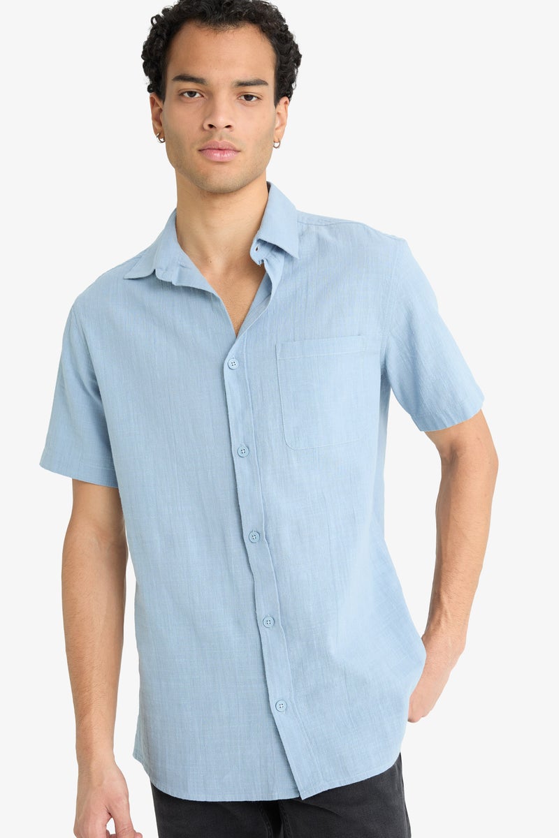DeFacto Blue Man Slim Fit Polo Collar Short Sleeve Shirt Casual - Image 1