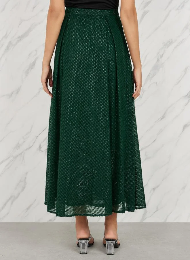 Styli Dobby Textured Bow Pleat A-Line Maxi Skirt