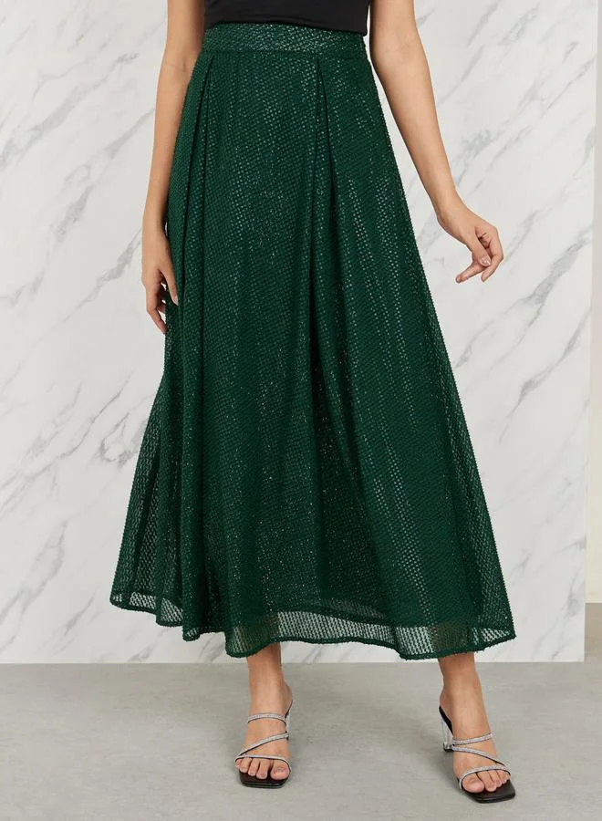 Styli Dobby Textured Bow Pleat A-Line Maxi Skirt