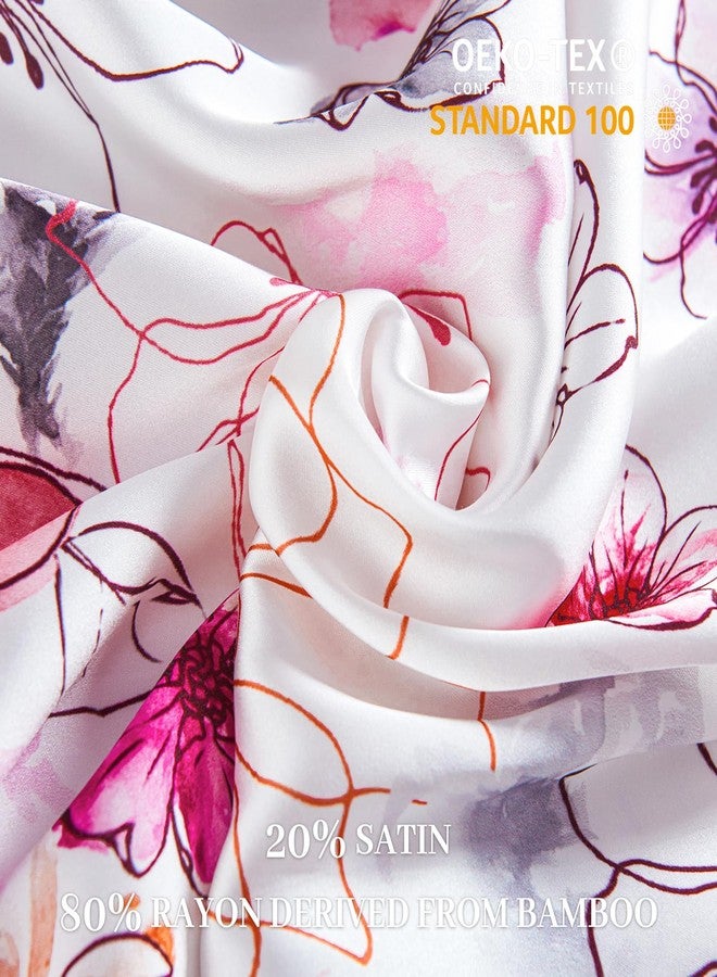 YIYEA Rayon Derived from Bamboo Satin Pillow Cases Set of 2, Similar to Silk, Zipper Closure, Queen Size, Floral - Image 3