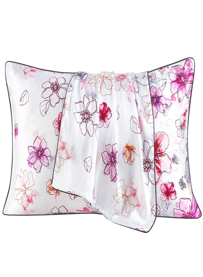 YIYEA Rayon Derived from Bamboo Satin Pillow Cases Set of 2, Similar to Silk, Zipper Closure, Queen Size, Floral - Image 1