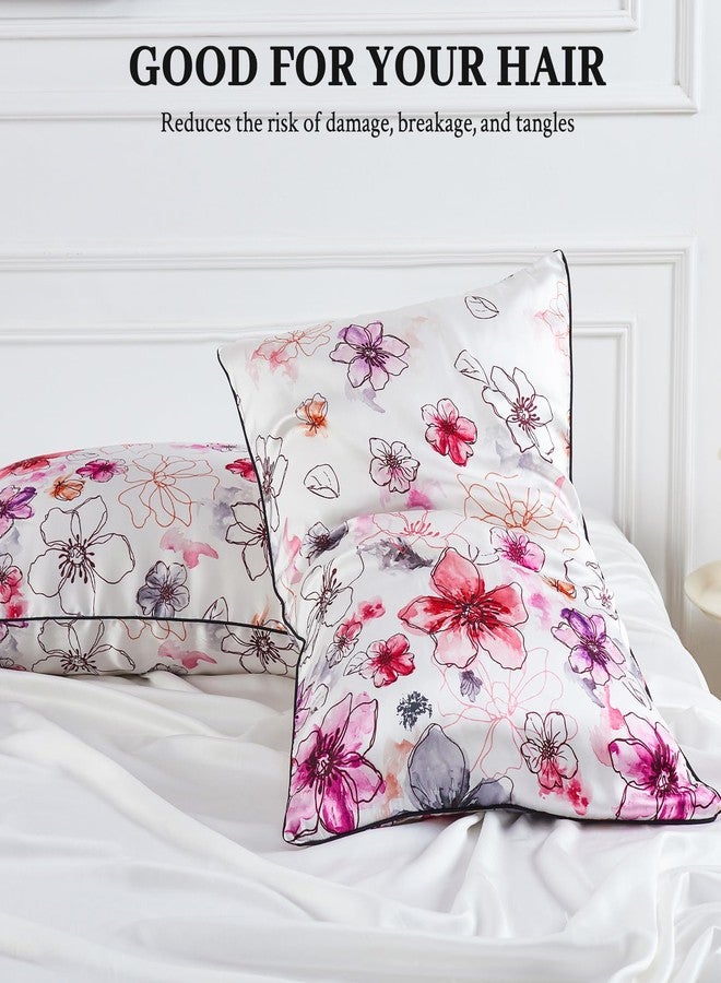 YIYEA Rayon Derived from Bamboo Satin Pillow Cases Set of 2, Similar to Silk, Zipper Closure, Queen Size, Floral - Image 5