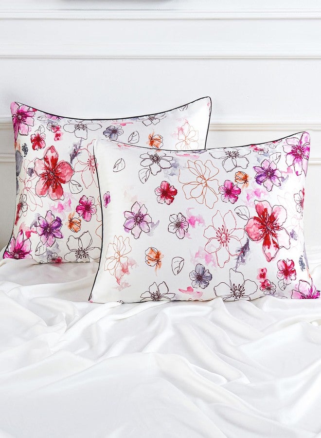 YIYEA Rayon Derived from Bamboo Satin Pillow Cases Set of 2, Similar to Silk, Zipper Closure, Queen Size, Floral - Image 2