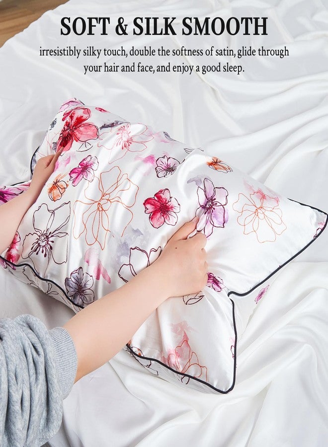 YIYEA Rayon Derived from Bamboo Satin Pillow Cases Set of 2, Similar to Silk, Zipper Closure, Queen Size, Floral - Image 4