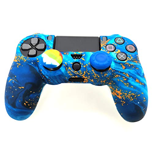 Asokex Silicone Skin Cover for Ps4 Controller (1pc Anti-Slip Case, 1 Pair L2 R2 Trigger Extender, 4pcs Thumb Grips,4pcs LED Light Bar Decal) Protector for DualShock PS4/ Slim/Pro Controller (sky blue&yellow) - Image 4