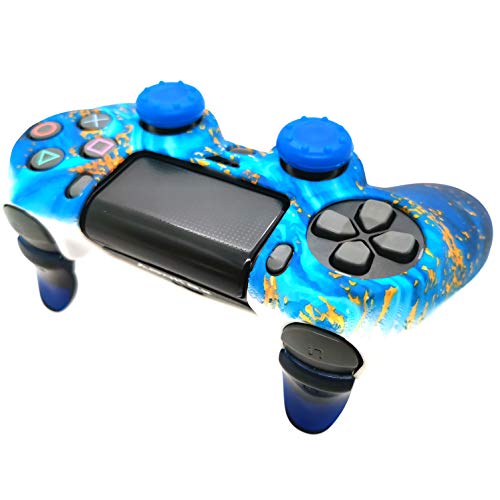 Asokex Silicone Skin Cover for Ps4 Controller (1pc Anti-Slip Case, 1 Pair L2 R2 Trigger Extender, 4pcs Thumb Grips,4pcs LED Light Bar Decal) Protector for DualShock PS4/ Slim/Pro Controller (sky blue&yellow) - Image 5