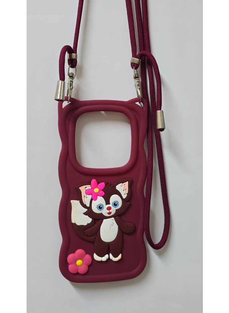 جراب خلفي أنيق بتصميم كرتوني مميز متوافق مع هاتف شاومي ريدمي 14C مع سلسلة كروس بودي - خيار رائع للفتيات. - Image 2