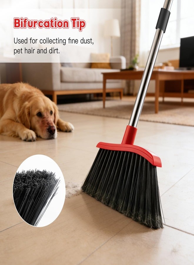 EZKEY Broom and Step-on Dustpan Set, 59-in Adjustable Long Handle Broom with Dustpan Combo Set Outdoor Angle Broom for Sweeping Indoor Dust Pet Hair for Cleaning Kitchen Garage Deck Patio, Black&Red - Image 4